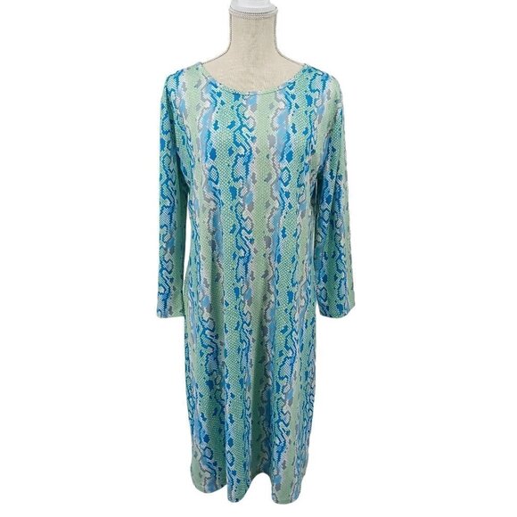 Jean-Pierre Klifa Snakeskin Print Sheath Dress Blue & Green Women's XXL Preppy - Picture 1 of 10